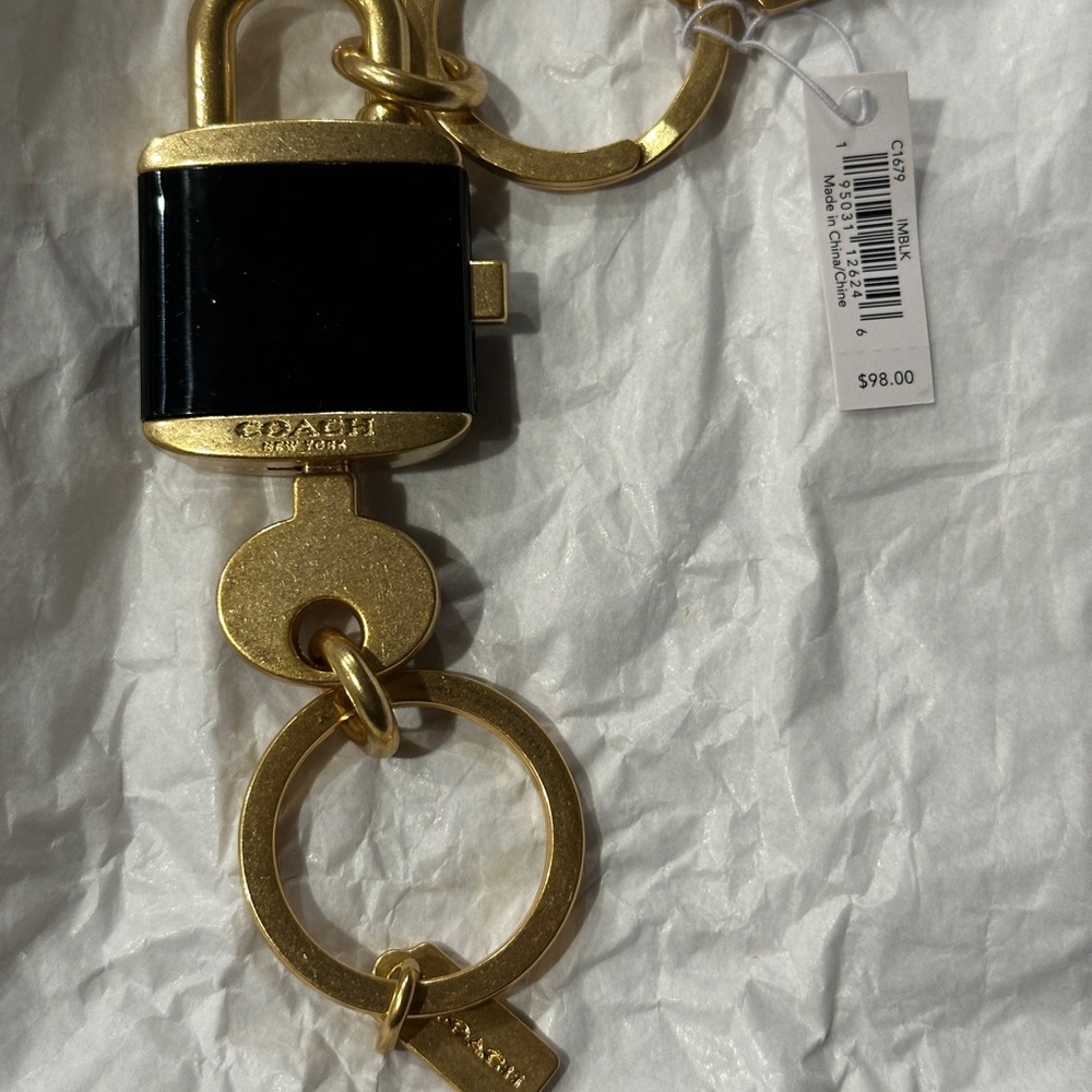 Coach Black and Gold Padlock Keychain Card Holder Charm - Picture 2 of 8